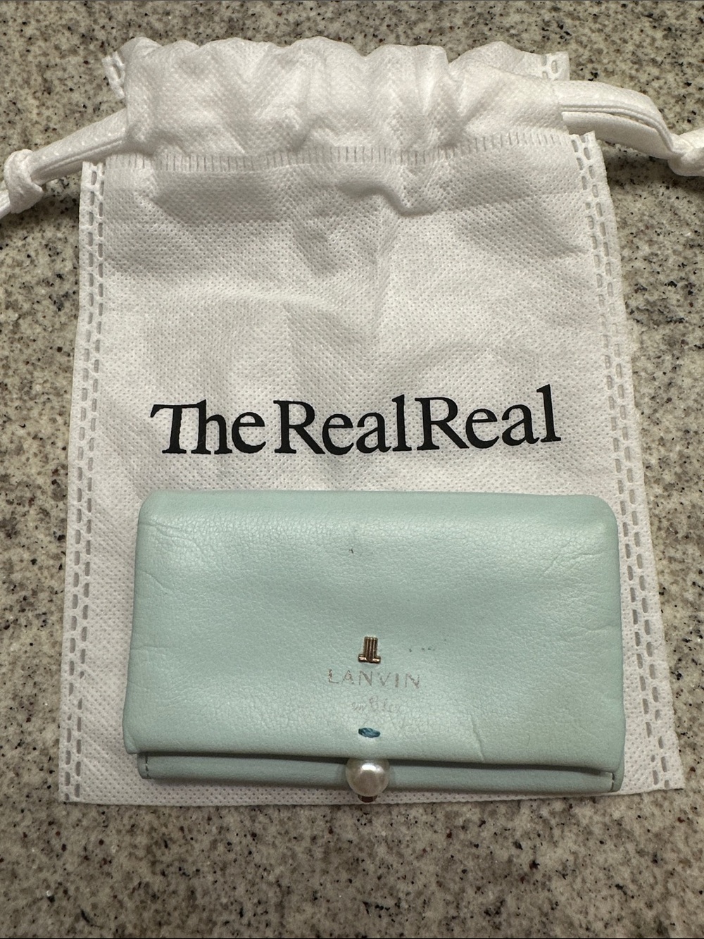 EUC Lanvin Light Blue Leather Card & Key Holder with Pearl Snap